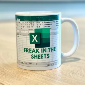 Funny 'Freak in the sheets' Excel mug gift idea for coworkers, accounting, boss, or friend 11 0Z